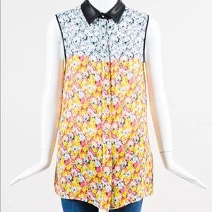 Yigal Azrouel Tops - Yigal Azrouel Leather Trim Printed Top Yigal Azrouel Tops - Yigal Azrouel Leather Trim Printed Top